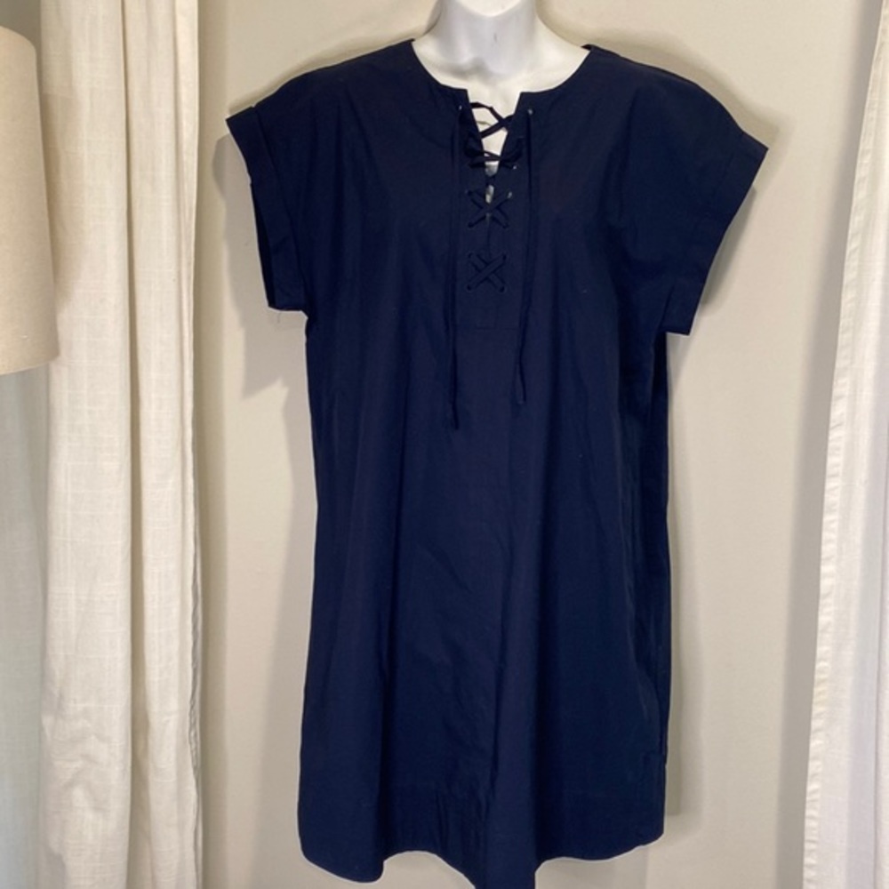 J. Crew Navy Lace-Up Shift Dress